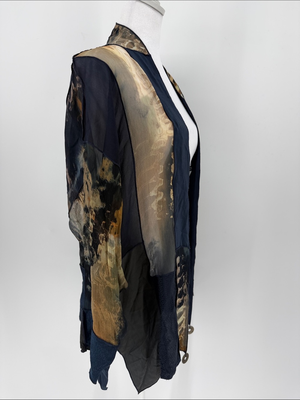Vintage EGO 100% Silk Patchwork Art to‎ Wear Jacket Cardigan Lagenlook Boho - Picture 4 of 8